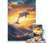 1000 Piece Jigsaws for Adults Dolphin Sunset Leap, Toy Wall Decor, Parent-child Interaction, Christmas Birthday Gifts 38x52cm