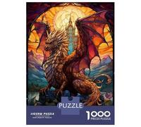 1000 Piece Jigsaws for Adults Dragon Stained Glass Poster, Picture, Metal Print, Paint by PERMADI Puzzles for Adults Family Games Perfect Decoration Challenging To Complete 52x38cm/1000pcs