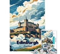 1000 Piece Jigsaws for Adults Edinburgh Castle, Scotland Travel Poster Challenging To Complete Staycation Kill Time Practical Game for Ages 14 And over (38x26cm)