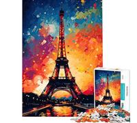 1000 Piece Jigsaws for Adults Eiffel Tower Painting Challenging To Complete Staycation Kill Time Practical Game for Ages 14 And over (38x26cm)