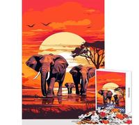 1000 Piece Jigsaws for Adults Elephants Africa Sunset Jigsaw Puzzles for Teenagers Enhance Memory Educational Challenge Unique Challenge Game (38x52cm)