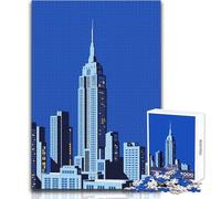 1000 Piece Jigsaws for Adults Empire State Building Art Deco Illustration Enjoyful Peaceful Spare Time Exact Precision Fit Play Toy Size 38x26cm