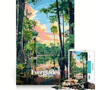 1000 Piece Jigsaws for Adults Everglades National Park Illustration Premium Edge Art Brain Teaser Gift Casual Play Game Birthday Activity (38x26cm)