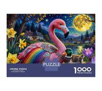 1000 Piece Jigsaws for Adults Fantasy Flamingo Garden Puzzles for Adults Relax Games Difficult Challenge Birthday Present, Gifts, 52x38cm/1000pcs