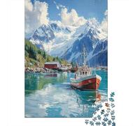 1000 Piece Jigsaws for Adults Fishing Boat Harbor Scene Puzzles for Adults Relax Games Difficult Challenge Birthday Present, Gifts, 38x26cm/1000pcs