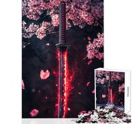 1000 Piece Jigsaws for Adults Flaming Katana Jigsaw Puzzles for Teenagers Enhance Memory Educational Challenge Unique Challenge Game (38x52cm)