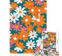 1000 Piece Jigsaws for Adults Floral Pattern with Orange And White Flowers Educational Game For Family Fun Educational Toy Improving Love between Couples (50X75cm)