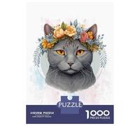 1000 Piece Jigsaws for Adults Flower Chartreux Cat Art Jigsaw for Adults Toy Wall Decor Presents for Women Challenging To Complete 70x50cm/1000pcs
