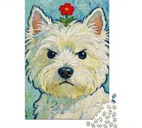 1000 Piece Jigsaws for Adults Flower Crown Westie Painting Puzzle for Adults Brain Teaser Game Precision Cutting Challenging To Complete 70x50cm/1000pcs