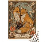1000 Piece Jigsaws for Adults Foxes in Love Art Print Puzzle for Adults Brain Teaser Game Precision Cutting Challenging To Complete 38x26cm/1000pcs
