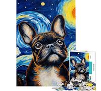 1000 Piece Jigsaws for Adults French Bulldog Night Fun at Home Activities, Staycation Kill Time Brain Teaser Game Suitable for People Aged 14 And Above (38x26cm)