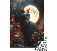 1000 Piece Jigsaws for Adults Full Moon Mystical Cat Garden Puzzles for Adults Relax Games Difficult Challenge Birthday Present, Gifts, 70x50cm/1000pcs