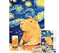1000 Piece Jigsaws for Adults Funny Capybara Beer Starry Night Toy Wall Decor Art Work Gift for Educational Game Artists' Collection, Fine Arts Size 50x75cm