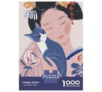 1000 Piece Jigsaws for Adults Geisha with Cat Illustration Jigsaw for Adults Toy Wall Decor Presents for Women Challenging To Complete 52x38cm/1000pcs