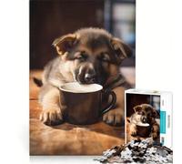 1000 Piece Jigsaws for Adults German Shepherd Coffee Pup, Educational Game, Decompressing Intellectual, Great Gift for Gaming 38x26cm