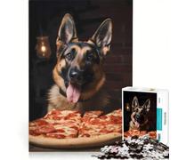 1000 Piece Jigsaws for Adults German Shepherd Pizza Pup, Educational Game, Decompressing Intellectual, Great Gift for Gaming 50x75cm