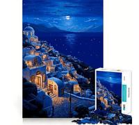 1000 Piece Jigsaws for Adults Greece Night Stars Pixel Fine Cut Art Thinking Skill Game Quiet Time Game Xmas Art Display (38x52cm)