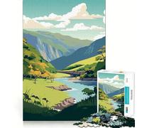 1000 Piece Jigsaws for Adults Green Hills River Fine Cut Art Thinking Skill Game Quiet Time Game Xmas Art Display (38x26cm)