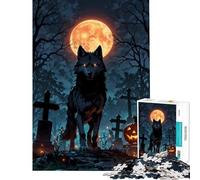 1000 Piece Jigsaws for Adults Halloween Wolf in Cemetery Challenging To Complete Stress Reliever Educational Game Suitable for Ages 14 And Up (38x52cm)