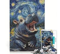 1000 Piece Jigsaws for Adults Hippopotamus Starry Night Educational Toy Fun Activities at Home for Birthday Chrismas 38x26cm