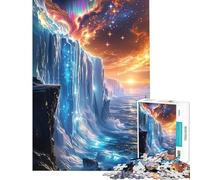 1000 Piece Jigsaws for Adults Icefall Realm Aurora Borealis over Ice Cliffs Challenging To Complete Home Decoration Practical Game for Ages 14 And over (50x75cm)