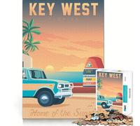 1000 Piece Jigsaws for Adults Key West Travel Poster Fine Cut Art Thinking Skill Game Quiet Time Game Xmas Art Display (38x52cm)