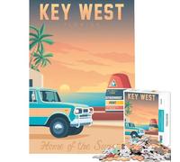 1000 Piece Jigsaws for Adults Key West Travel Poster for Educational Game Challenge Toy for Educational Game Stress Reliever Gifts For Birthdays (Size 38x52cm)