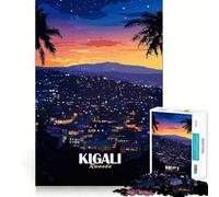 1000 Piece Jigsaws for Adults Kigali, Rwanda Cityscape at Night Premium Edge Art Brain Teaser Gift Casual Play Game Birthday Activity (38x26cm)