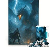 1000 Piece Jigsaws for Adults Knight Facing A Dragon in Storm Hands-on Game Wall Decoration Suitable for Desktop Decoration 38x26cm