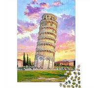 1000 Piece Jigsaws for Adults Leaning Tower of Pisa Painting Puzzle for Adults Brain Teaser Game Precision Cutting Challenging To Complete 38x26cm/1000pcs