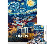 1000 Piece Jigsaws for Adults Lisbon Portugal Travel Poster Van Gogh Style Relaxing Games But Fun And Humorous Toy Wall Decor Challenging To Complete (38x26cm)