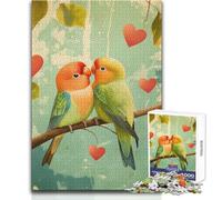 1000 Piece Jigsaws for Adults Lovebirds on Branch with Hearts Enjoyful Peaceful Spare Time Exact Precision Fit Play Toy Size 38x26cm