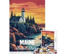 1000 Piece Jigsaws for Adults Maine Lighthouse Sunset Poster Toy Wall Decor Gift For Birthdays Impossible Game Artists' Collection, Fine Arts Size 38x52cm