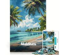1000 Piece Jigsaws for Adults Maldives Tropical Beach Paradise Premium Edge Art Brain Teaser Gift Casual Play Game Birthday Activity (50x75cm)