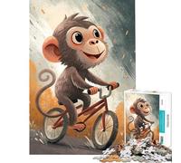 1000 Piece Jigsaws for Adults Monkey on A Bicycle Illustration Fun at Home Activities, Staycation Kill Time Brain Teaser Game Suitable for People Aged 14 And Above (50x75cm)