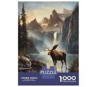 1000 Piece Jigsaws for Adults Moose in Mountain Lake Landscape Puzzles for Adults Family Games Perfect Decoration Challenging To Complete 70x50cm/1000pcs