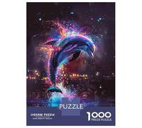 1000 Piece Jigsaws for Adults Neon Dolphin Wall Art Print Adult Jigsaw Puzzle Fun Games But Fun And Humorous Challenging To Complete 70x50cm/1000pcs
