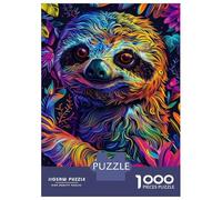 1000 Piece Jigsaws for Adults Neon Trippy Sloth Portrait with Floral Background Jigsaw for Adults Relax Games Analysis And Logic Gifts for Friends And Family 70x50cm/1000pcs