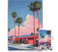 1000 Piece Jigsaws for Adults Palm Springs House with Pink Clouds Relaxing And Calming Indoor Hobby Perfect Precise Fit Leisure Toy Size 38x26cm