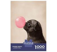 1000 Piece Jigsaws for Adults Pug Blowing Bubble Gum Jigsaws for Adults Brain Teaser Game Analysis And Logic Great Gift for Gaming 70x50cm/1000pcs