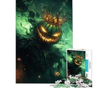 1000 Piece Jigsaws for Adults Pumpkin King with Crown in Green Mist Challenging To Complete Staycation Kill Time Practical Game for Ages 14 And over (38x52cm)