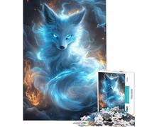 1000 Piece Jigsaws for Adults Puzzle A Floating Fox Spirit with Glowing Blue Eyes And Magic Leisure Mind Focus Play No Loose Bits during Assembly Chic Gifts for Home Styling (Size 38x26cm)