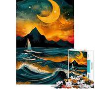 1000 Piece Jigsaws for Adults Puzzle Abstract Sailboat Under Crescent Moon Jigsaw for Adults Family Games Presents for Women Great Gifts for Gaming (Size 38x26cm)