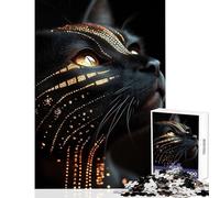 1000 Piece Jigsaws for Adults Puzzle Abyssinian Black Cat with Golden Pattern Jigsaw Puzzles for Adults Precision Cutting Challenging To Complete Brainteaser Family Games (50x75cm)