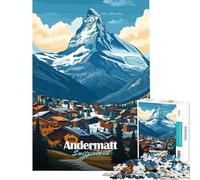 1000 Piece Jigsaws for Adults Puzzle Andermatt Switzerland Mountain Village Fun at Home Activities, Enhance Memory Educational Game Suitable for Ages 14 And Up (50x75cm)