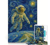 1000 Piece Jigsaws for Adults Puzzle Astronaut in Starry Night Style Tight Joint Game Focus Game Gift Easy Time Fun Xmas Art Display (38x26cm)