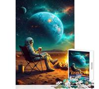 1000 Piece Jigsaws for Adults Puzzle Astronaut Relaxing with Beer on Mars Educational Toy Gifts for Women Men Impossible Game Artists' Collection, Fine Arts Size 38x26cm