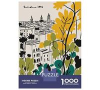 1000 Piece Jigsaws for Adults Puzzle Barcelona 1996 Cityscape Illustration Jigsaw Puzzle Brain Teaser Game Hand Speed Race Great Gift for Gaming 38x26cm/1000pcs