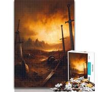 1000 Piece Jigsaws for Adults Puzzle Battlefield Aftermath with Swords And Helmets Brainteaser Family Games Stress Reliever Toy Wall Decor (size 38x26cm)