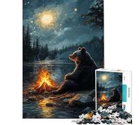 1000 Piece Jigsaws for Adults Puzzle Bear by Campfire Under Starry Night Puzzle for Adults Family Game Precision Cutting Great Gifts for Gaming (Size 38x26cm)